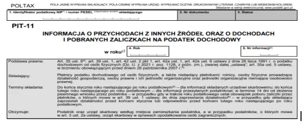 Jak przygotować i złożyć deklarację PIT-11 za 2023 – nagłówek formularza z polem NIP lub PESEL i rokiem