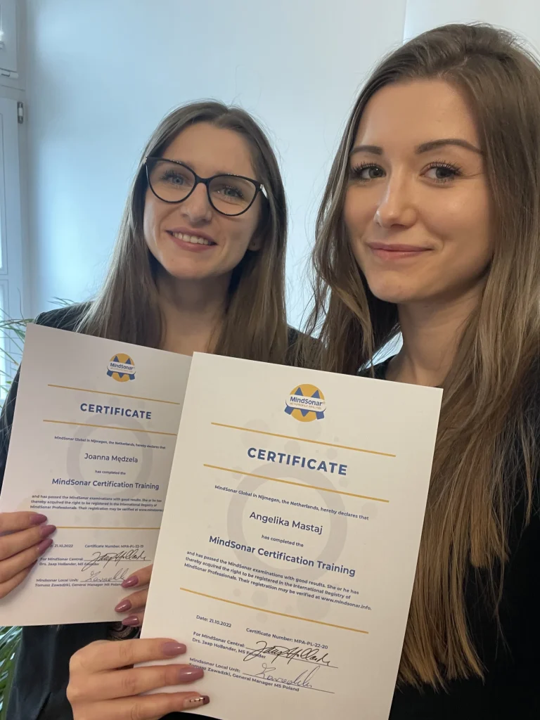 Szkolenie MindSonar i certyfikacja – Joanna Mędzela i Angelika Mastaj z certyfikatami „MindSonar Certification Training”