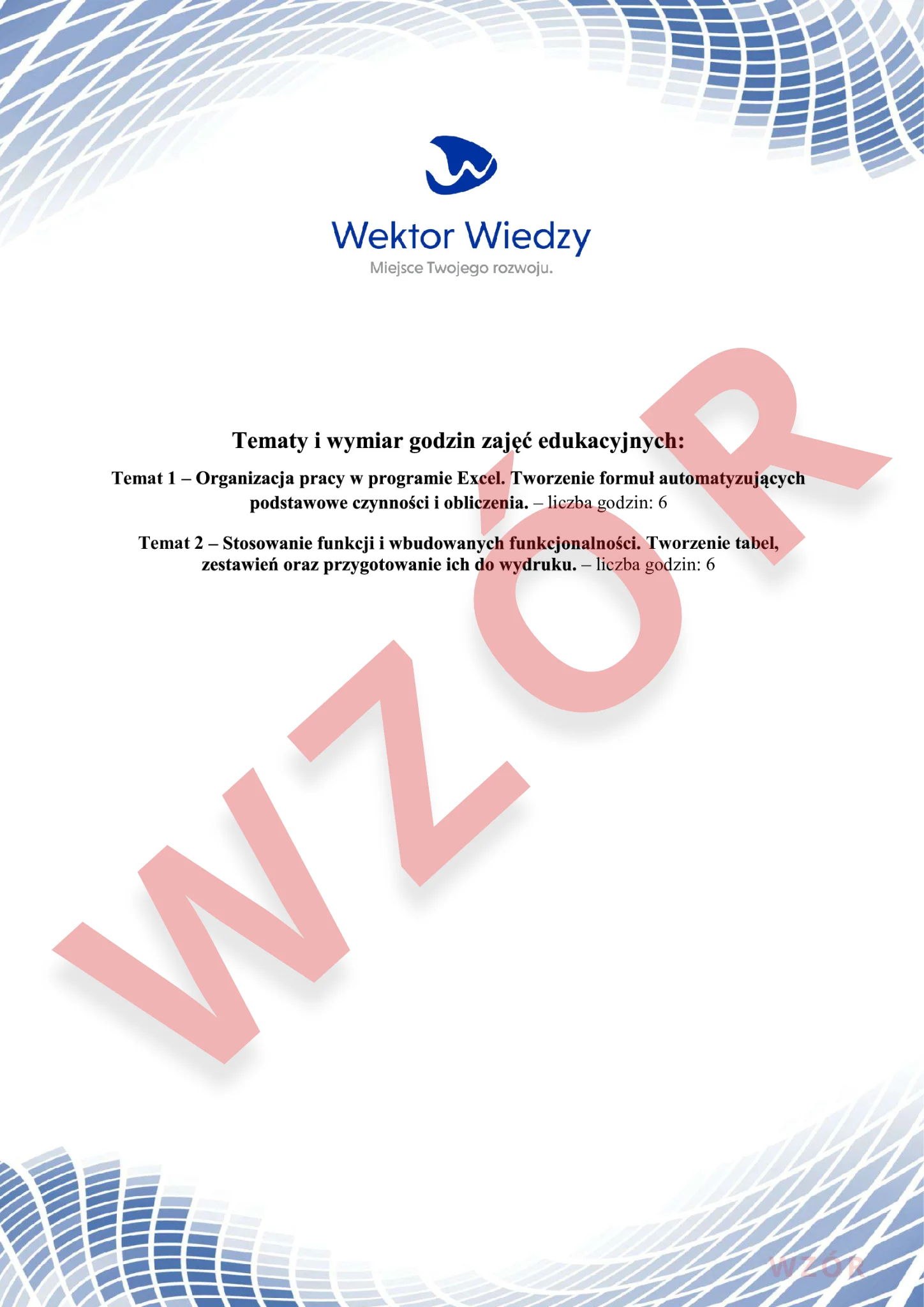 Certyfikat papierowy Wektor Wiedzy — strona tylna