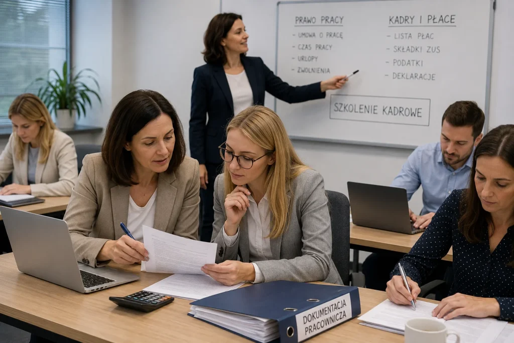 Pracownicy kadrowi biorą udział w kursach kadrowo-płacowych w Bydgoszczy.